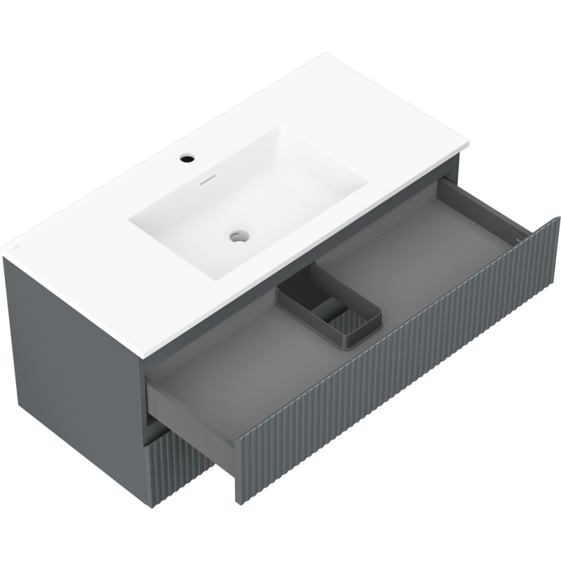 Mexen Rivel 100 cm bathroom cabinet with sink Otis, 2 drawers, grooved, matte graphite/white - 91A20-10047-2-BFF66-W18M0