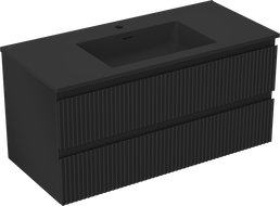 Mexen Rivel bathroom cabinet 100 cm with Otis sink, 2 drawers, fluted, black matte - 91A20-10047-2-BFF71-W18M71