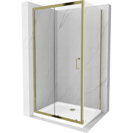 Mexen Apia 140 x 100 cm Sliding Shower Cabin, Transparent, Gold + Flat White Shower Tray - 840-140-100-50-00-4010G