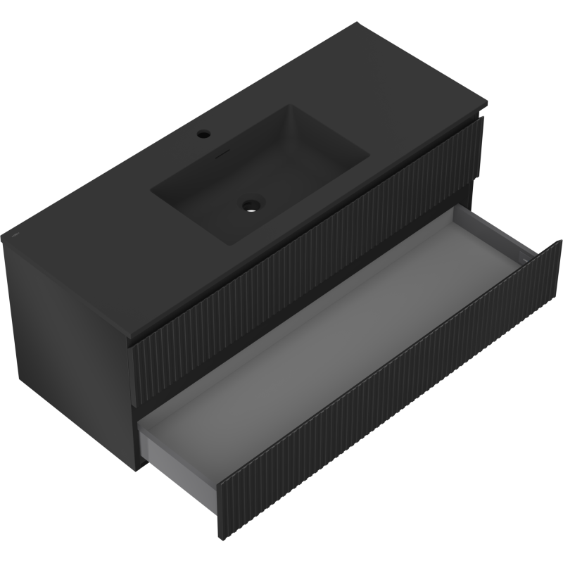 Mexen Rivel bathroom cabinet 120 cm with Otis washbasin, 2 drawers, grooved, black matte - 91A20-12047-2-BFF71-W18M71
