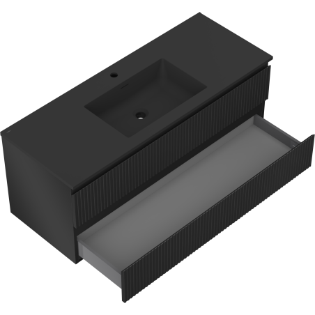 Mexen Rivel bathroom cabinet 120 cm with Otis washbasin, 2 drawers, grooved, black matte - 91A20-12047-2-BFF71-W18M71