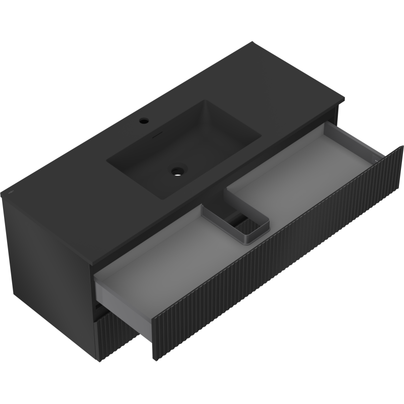 Mexen Rivel 120 cm Bathroom Cabinet with Otis Basin, 2 Drawers, Grooved, Black Matte - 91A20-12047-2-BFF71-W18M71