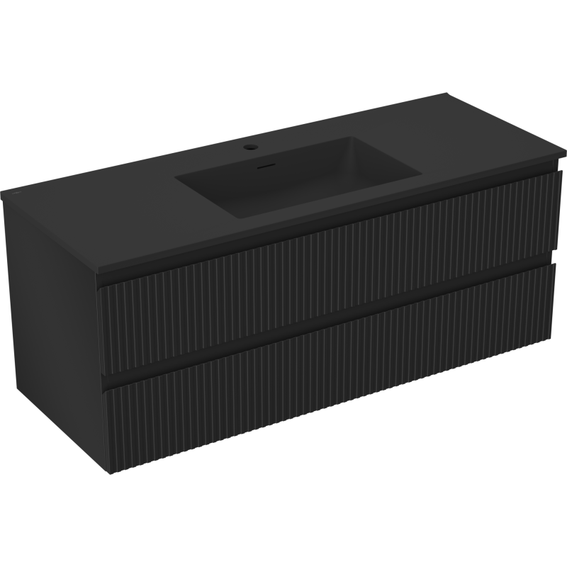 Mexen Rivel 120 cm Bathroom Cabinet with Otis Basin, 2 Drawers, Grooved, Black Matte - 91A20-12047-2-BFF71-W18M71