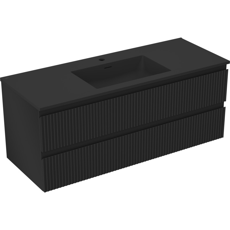 Mexen Rivel 120 cm bathroom cabinet with Otis washbasin, 2 drawers, fluted, matte black - 91A20-12047-2-BFF71-W18M71