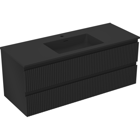Mexen Rivel 120 cm bathroom cabinet with Otis washbasin, 2 drawers, fluted, matte black - 91A20-12047-2-BFF71-W18M71