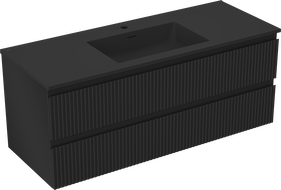 Mexen Rivel 120 cm bathroom cabinet with Otis washbasin, 2 drawers, fluted, matte black - 91A20-12047-2-BFF71-W18M71