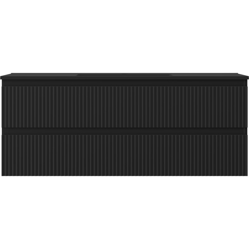 Mexen Rivel 120 cm bathroom cabinet with Otis washbasin, 2 drawers, fluted, matte black - 91A20-12047-2-BFF71-W18M71