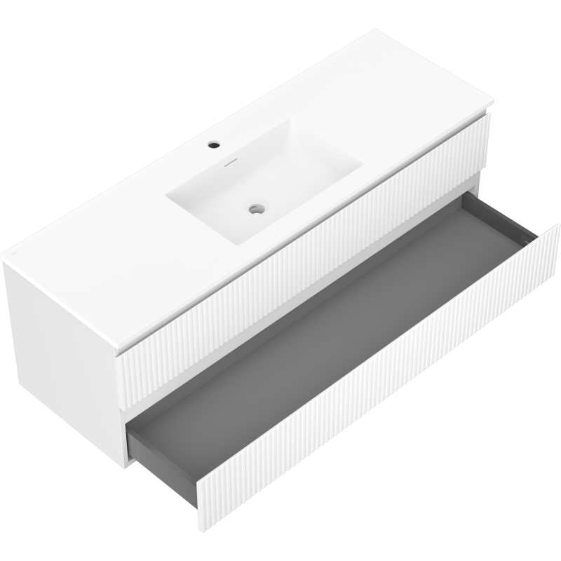 Mexen Rivel 140 cm Bathroom Cabinet with Otis Sink, 2 Drawers, Fluted, White Matte - 91A20-14047-2-BFF01-W18M01