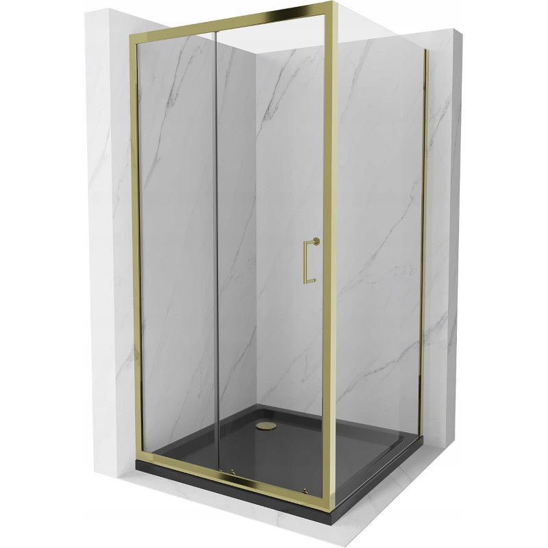 Mexen Apia sliding shower cabin 90 x 90 cm, transparent, gold + Flat tray, black - 840-090-090-50-00-4070G