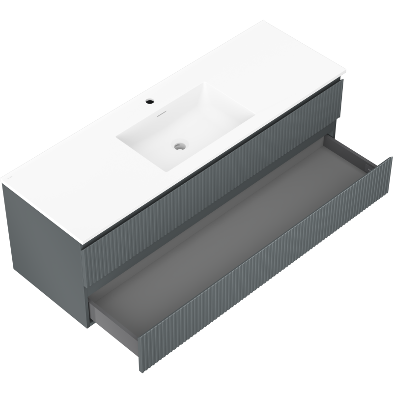 Mexen Rivel bathroom cabinet 140 cm with sink Otis, 2 drawers, fluted, graphite matte/white matte - 91A20-14047-2-BFF66-W18M