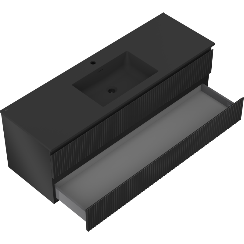 Mexen Rivel bathroom cabinet 140 cm with Otis sink, 2 drawers, grooved, black matte - 91A20-14047-2-BFF71-W18M71