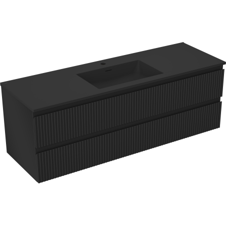 Mexen Rivel bathroom cabinet 140 cm with Otis sink, 2 drawers, grooved, black matte - 91A20-14047-2-BFF71-W18M71