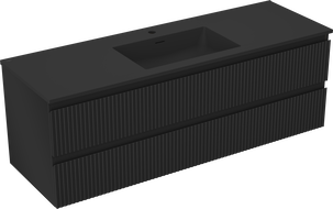 Mexen Rivel bathroom cabinet 140 cm with Otis sink, 2 drawers, grooved, black matte - 91A20-14047-2-BFF71-W18M71