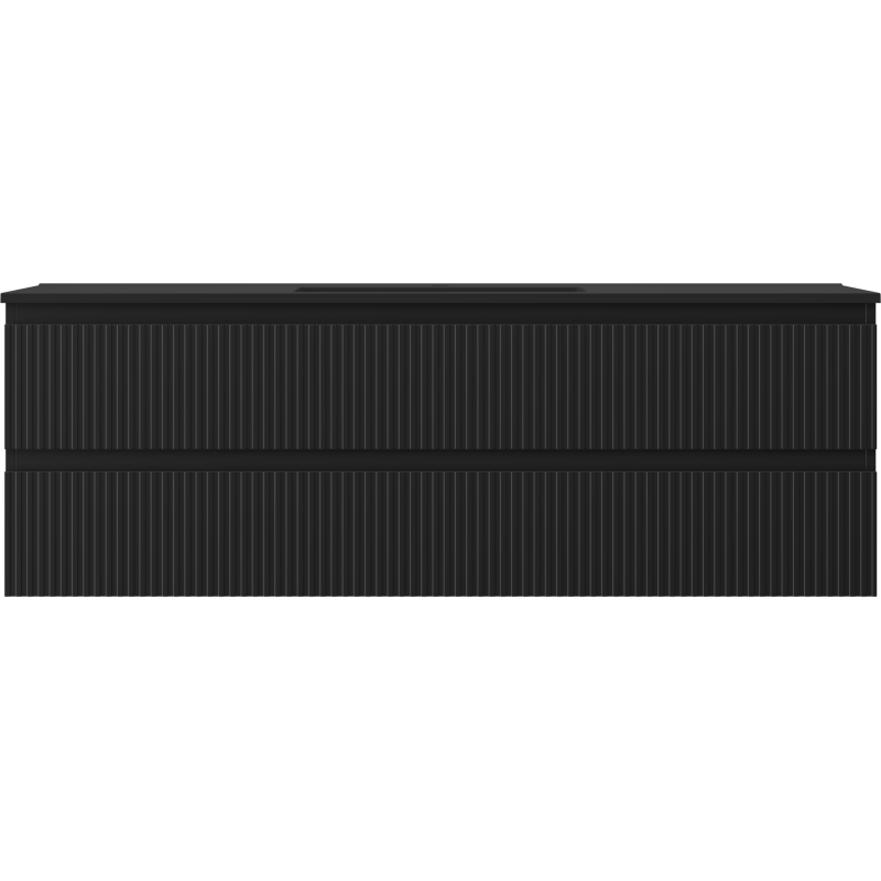 Mexen Rivel bathroom cabinet 140 cm with Otis sink, 2 drawers, grooved, black matte - 91A20-14047-2-BFF71-W18M71