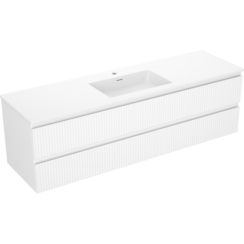 Mexen Rivel bathroom cabinet 160 cm with Otis washbasin, 2 drawers, fluted, white matte - 91A20-16047-2-BFF01-W18M01