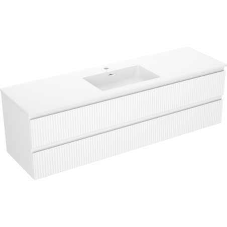 Mexen Rivel bathroom cabinet 160 cm with Otis washbasin, 2 drawers, fluted, white matte - 91A20-16047-2-BFF01-W18M01