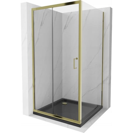 Mexen Apia sliding shower enclosure 100 x 100 cm, transparent, gold + Flat tray, black - 840-100-100-50-00-4070G