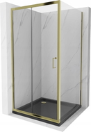 Mexen Apia sliding shower cabin 100 x 100 cm, transparent, gold + Flat tray, black - 840-100-100-50-00-4070G