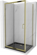 Mexen Apia sliding shower cabin 110 x 70 cm, transparent, gold + Flat shower tray, black - 840-110-070-50-00-4070G