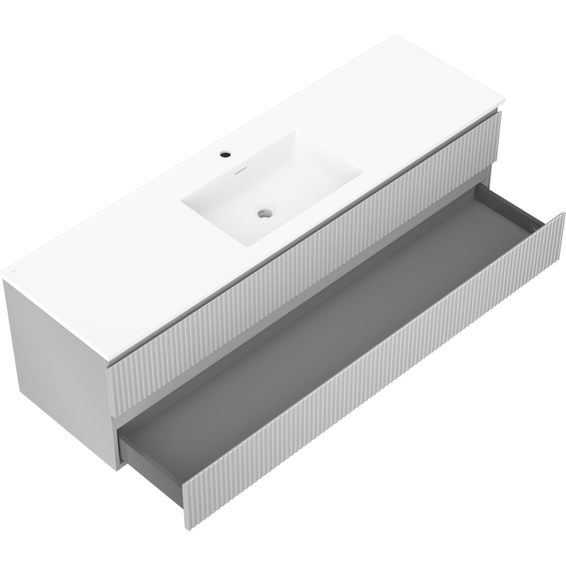 Mexen Rivel bathroom cabinet 160 cm with washbasin Otis, 2 drawers, fluted, gray matte/white matte - 91A20-16047-2-BFF62-W18M0