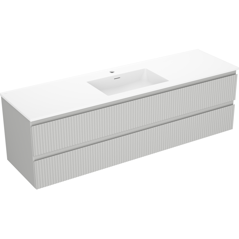 Mexen Rivel bathroom cabinet 160 cm with washbasin Otis, 2 drawers, fluted, gray matte/white matte - 91A20-16047-2-BFF62-W18M0