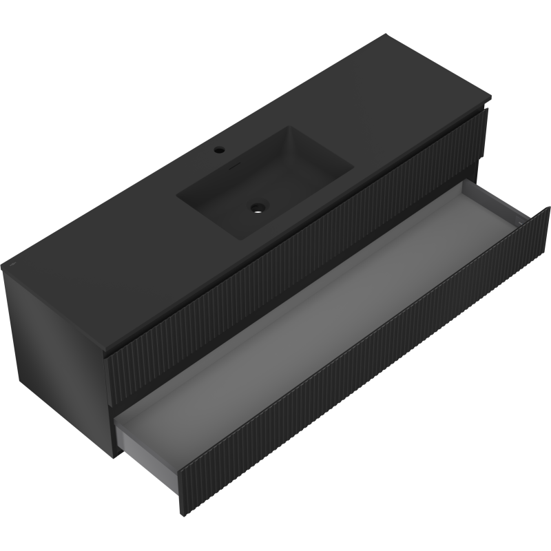 Mexen Rivel 160 cm Bathroom Cabinet with Otis Basin, 2 Drawers, Grooved, Black Matte - 91A20-16047-2-BFF71-W18M71