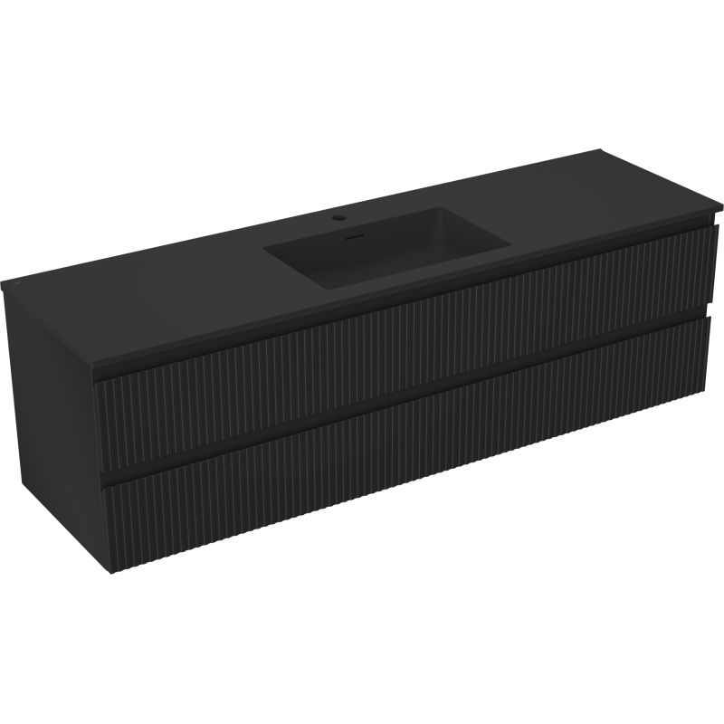 Mexen Rivel bathroom cabinet 160 cm with Otis sink, 2 drawers, fluted, matte black - 91A20-16047-2-BFF71-W18M71