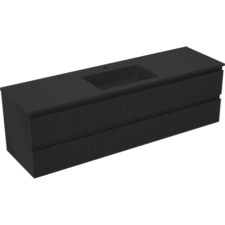 Mexen Rivel 160 cm Bathroom Cabinet with Otis Basin, 2 Drawers, Grooved, Black Matte - 91A20-16047-2-BFF71-W18M71