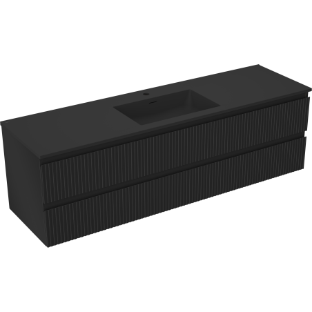 Mexen Rivel bathroom cabinet 160 cm with Otis sink, 2 drawers, fluted, matte black - 91A20-16047-2-BFF71-W18M71