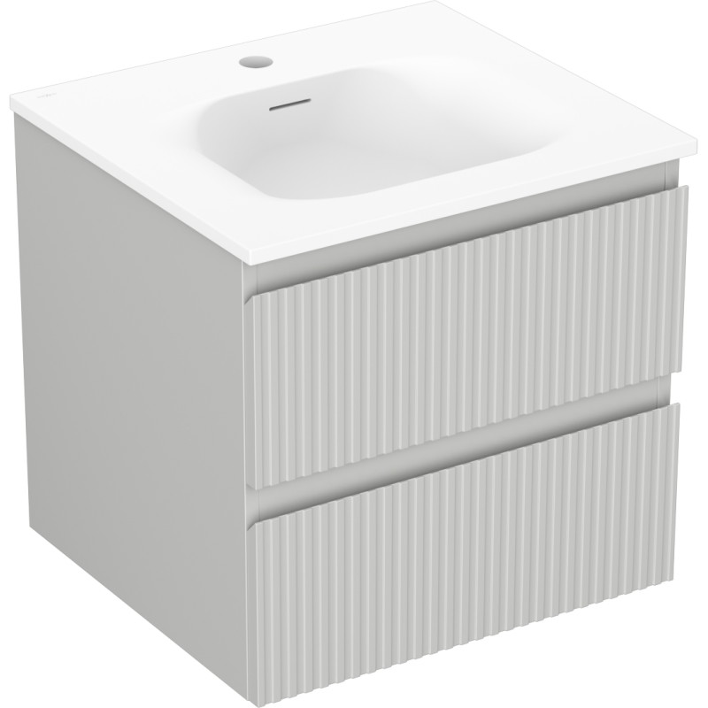 Mexen Rivel 50 cm bathroom cabinet with Vela sink, 2 drawers, grooved, gray matte/white matte - 91A20-05047-2-BFF62-W23M01