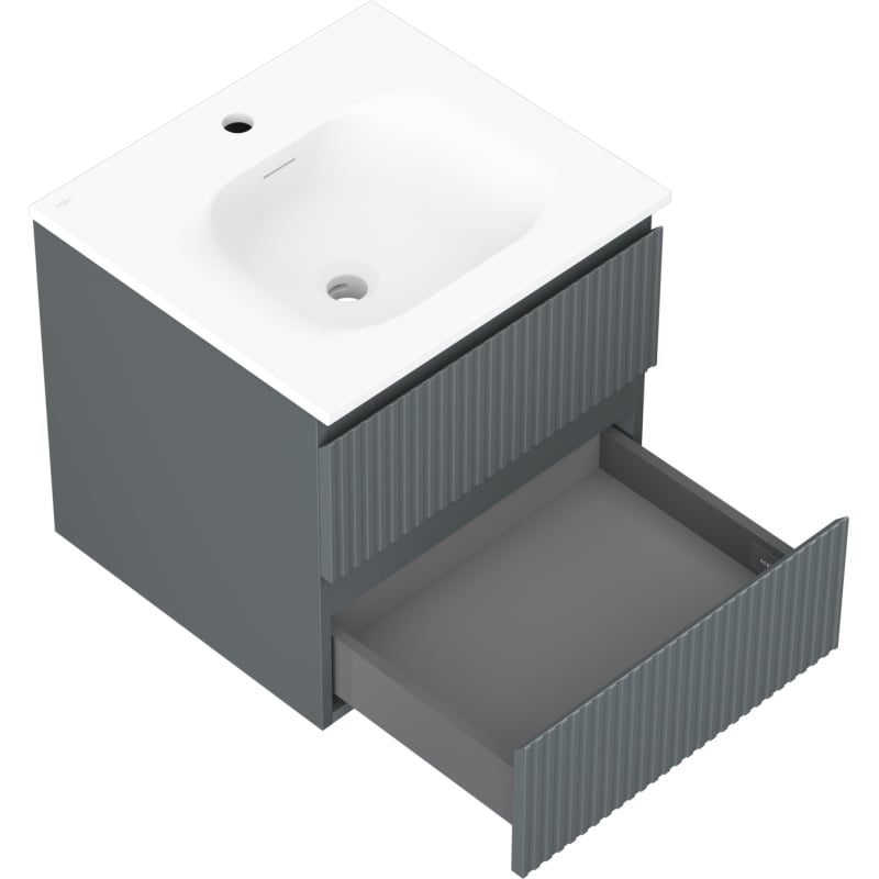 Mexen Rivel 50 cm Bathroom Cabinet with Vela Sink, 2 Drawers, Fluted, Matte Graphite/Matte White - 91A20-05047-2-BFF66-W23M01