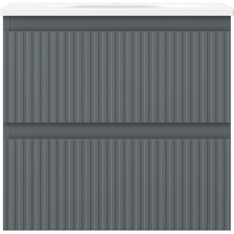 Mexen Rivel 50 cm Bathroom Cabinet with Vela Sink, 2 Drawers, Fluted, Matte Graphite/Matte White - 91A20-05047-2-BFF66-W23M01