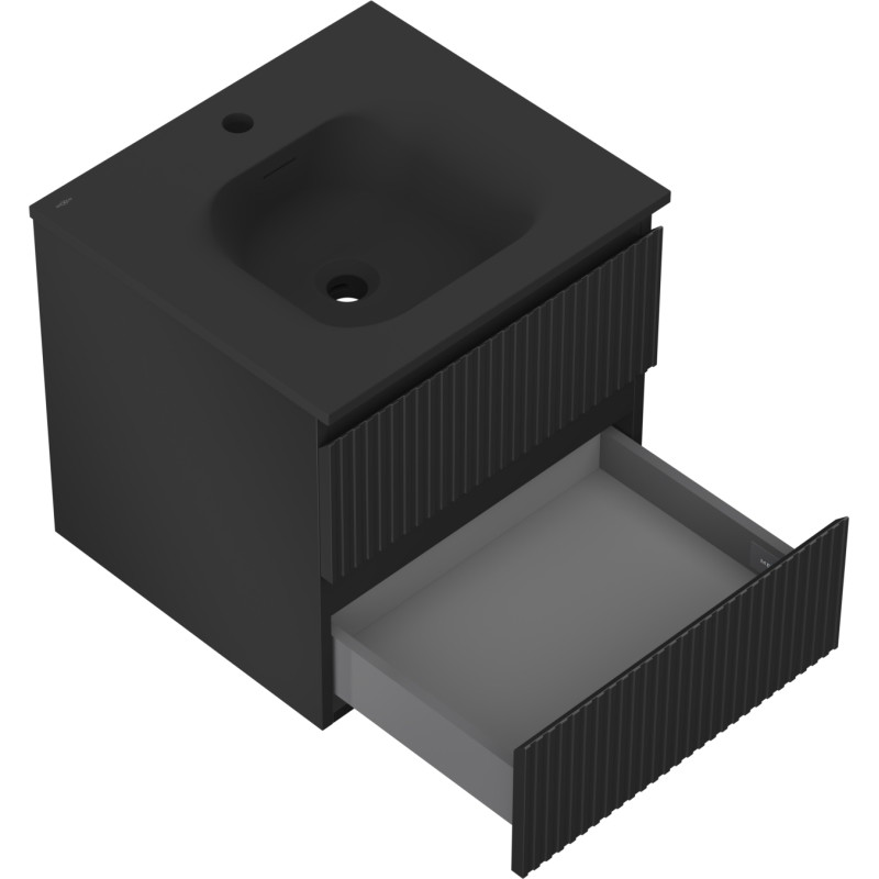 Mexen Rivel bathroom cabinet 50 cm with Vela sink, 2 drawers, ribbed, matte black - 91A20-05047-2-BFF71-W23M71