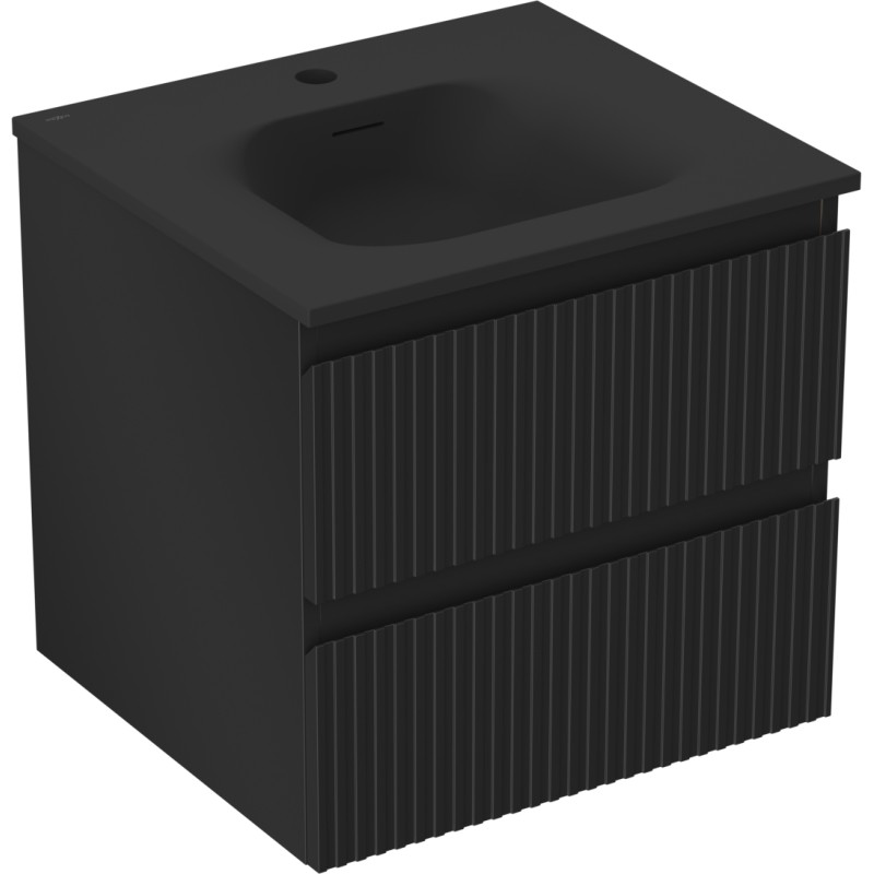 Mexen Rivel bathroom cabinet 50 cm with Vela sink, 2 drawers, ribbed, matte black - 91A20-05047-2-BFF71-W23M71