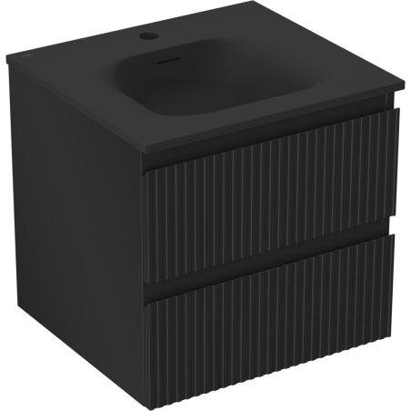 Mexen Rivel bathroom cabinet 50 cm with Vela sink, 2 drawers, ribbed, matte black - 91A20-05047-2-BFF71-W23M71
