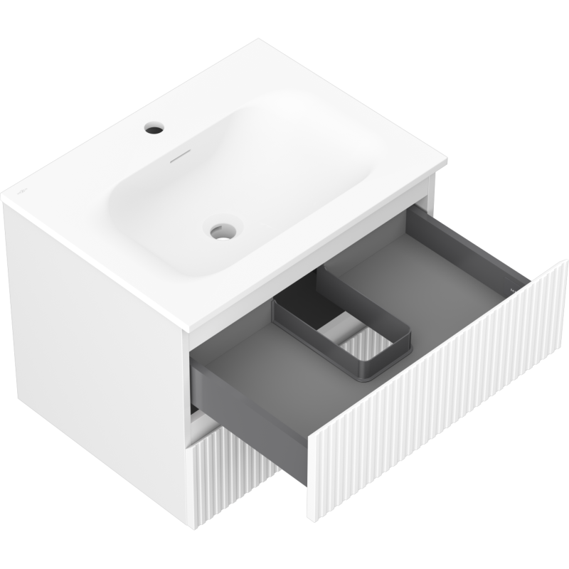 Mexen Rivel bathroom cabinet 60 cm with Vela washbasin, 2 drawers, grooved, white matte - 91A20-06047-2-BFF01-W23M01