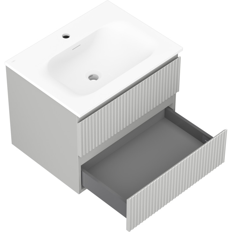 Mexen Rivel 60 cm bathroom cabinet with Vela sink, 2 drawers, fluted, gray matte/white matte - 91A20-06047-2-BFF62-W23M01