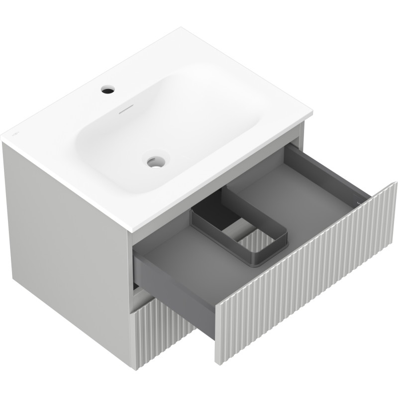 Mexen Rivel 60 cm bathroom cabinet with Vela sink, 2 drawers, fluted, gray matte/white matte - 91A20-06047-2-BFF62-W23M01