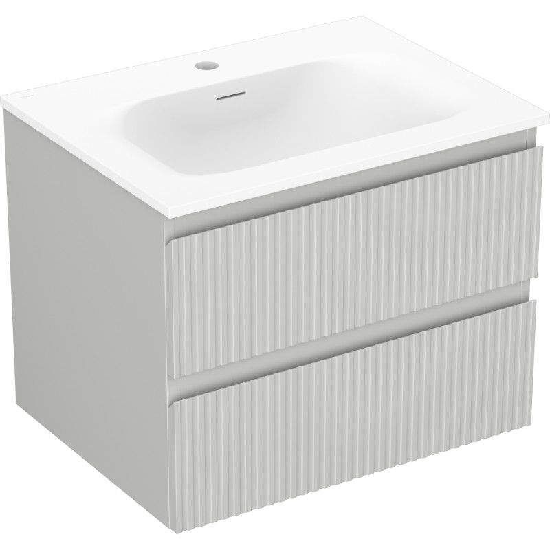 Mexen Rivel 60 cm bathroom cabinet with Vela sink, 2 drawers, fluted, gray matte/white matte - 91A20-06047-2-BFF62-W23M01