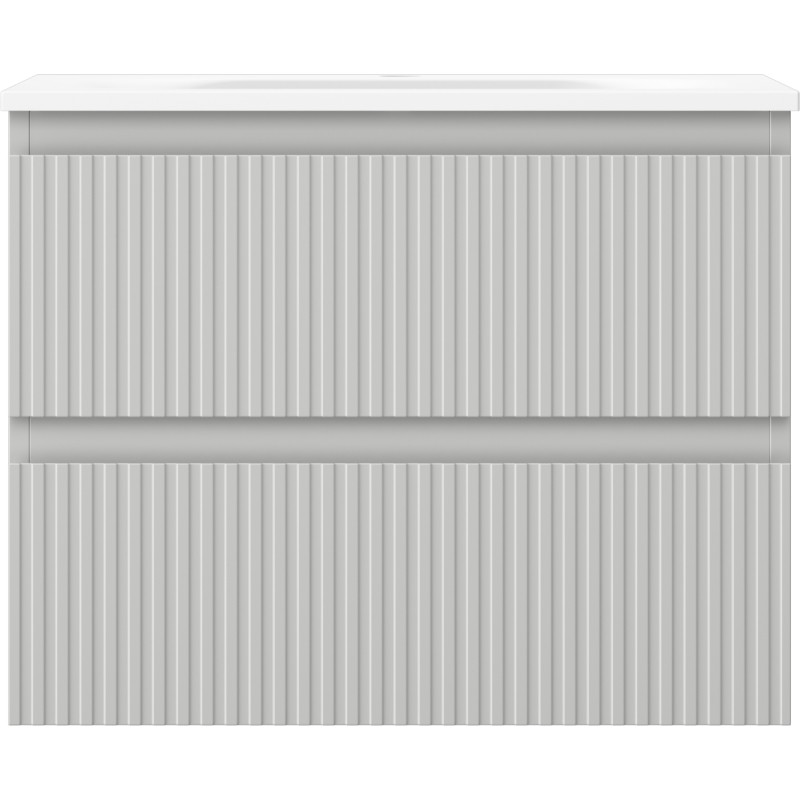 Mexen Rivel 60 cm bathroom cabinet with Vela sink, 2 drawers, fluted, gray matte/white matte - 91A20-06047-2-BFF62-W23M01