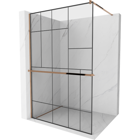 Mexen Kioto+ shower wall with shelf Walk-in 90 x 200 cm, black pattern, rose gold - 800-090-121-60-78