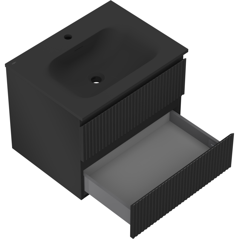 Mexen Rivel 60 cm Bathroom Cabinet with Vela Sink, 2 Drawers, Grooved, Black Matte - 91A20-06047-2-BFF71-W23M71