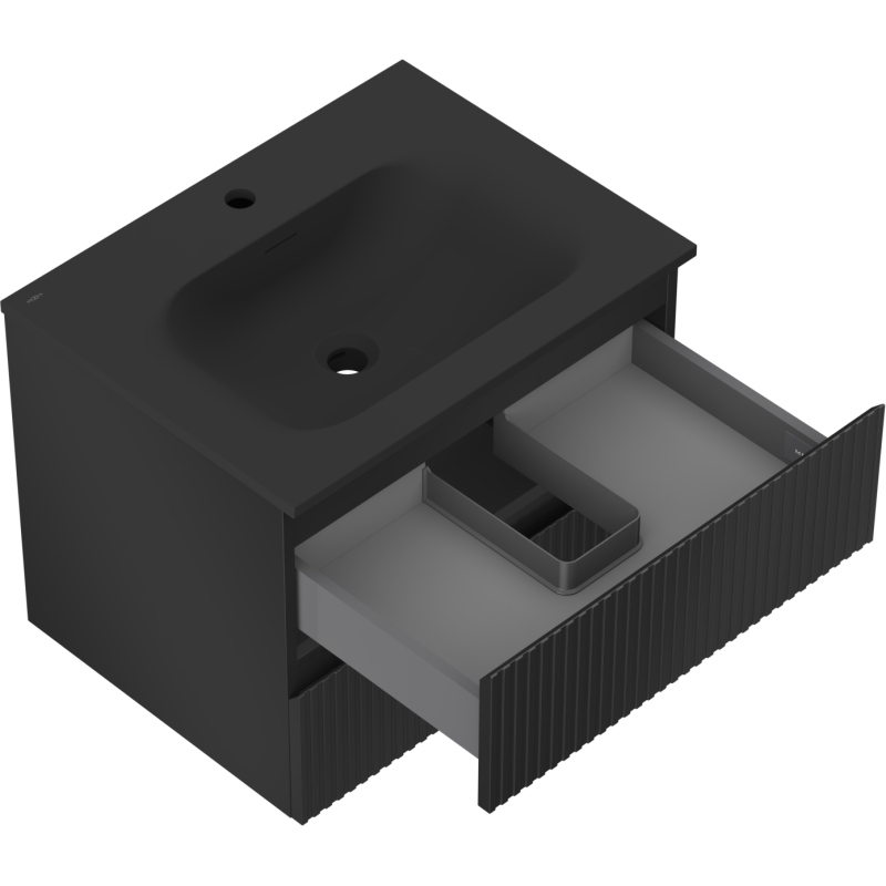 Mexen Rivel 60 cm Bathroom Cabinet with Vela Sink, 2 Drawers, Grooved, Black Matte - 91A20-06047-2-BFF71-W23M71