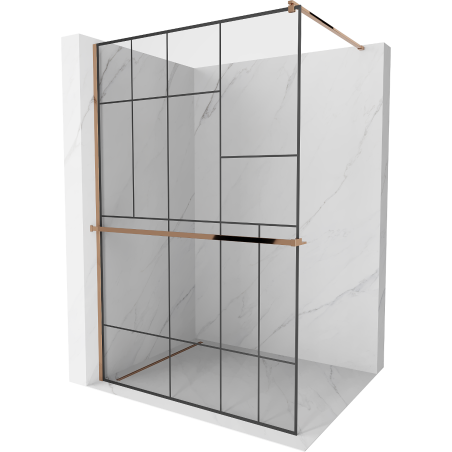 Mexen Kioto+ shower wall with shelf Walk-in 110 x 200 cm, black pattern, rose gold - 800-110-121-60-78