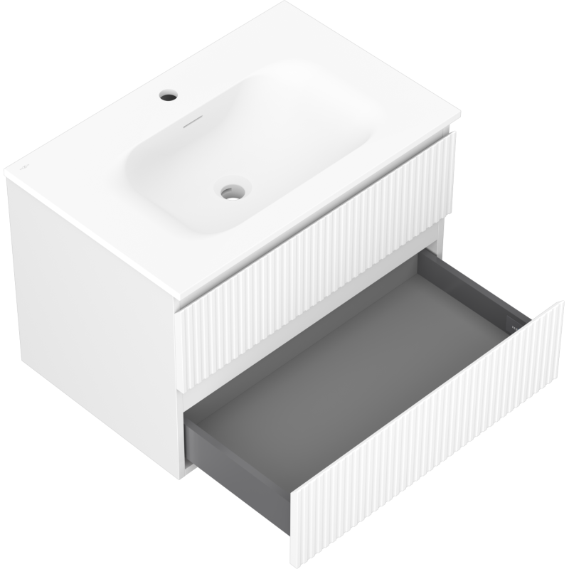 Mexen Rivel bathroom cabinet 70 cm with Vela washbasin, 2 drawers, grooved, white matte - 91A20-07047-2-BFF01-W23M01