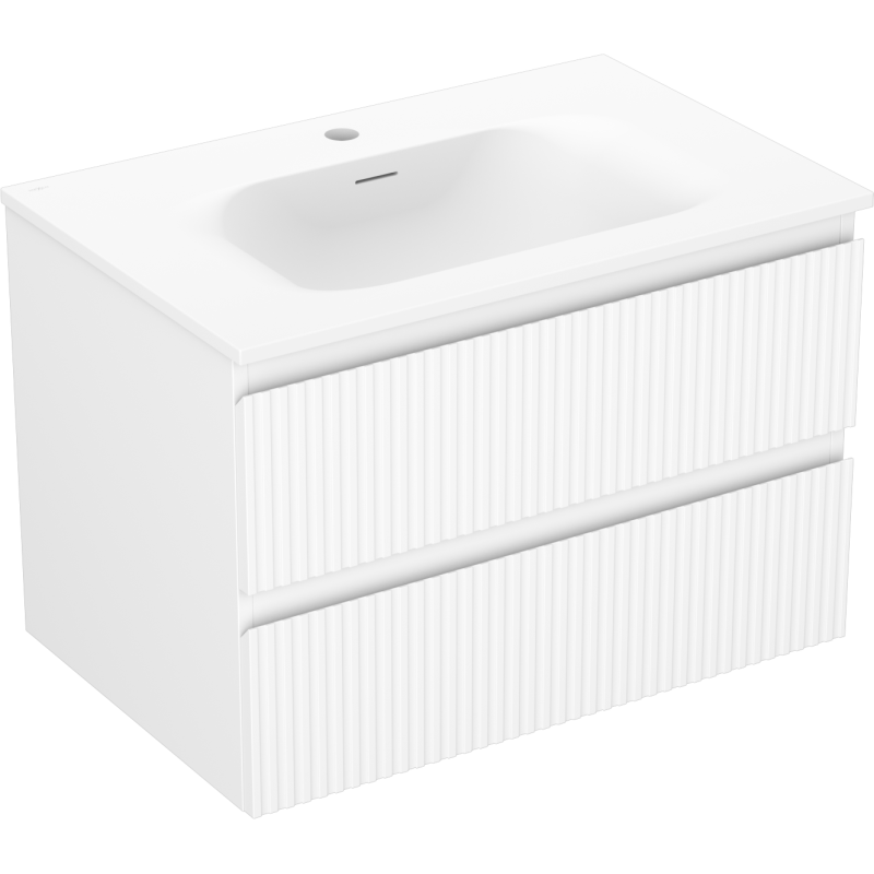 Mexen Rivel bathroom cabinet 70 cm with Vela sink, 2 drawers, fluted, white matte - 91A20-07047-2-BFF01-W23M01