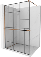 Mexen Kioto+ shower screen with a shelf and rail 120 x 200 cm, Transparent/Black pattern 8 mm Rose gold - 800-120-121-60-78