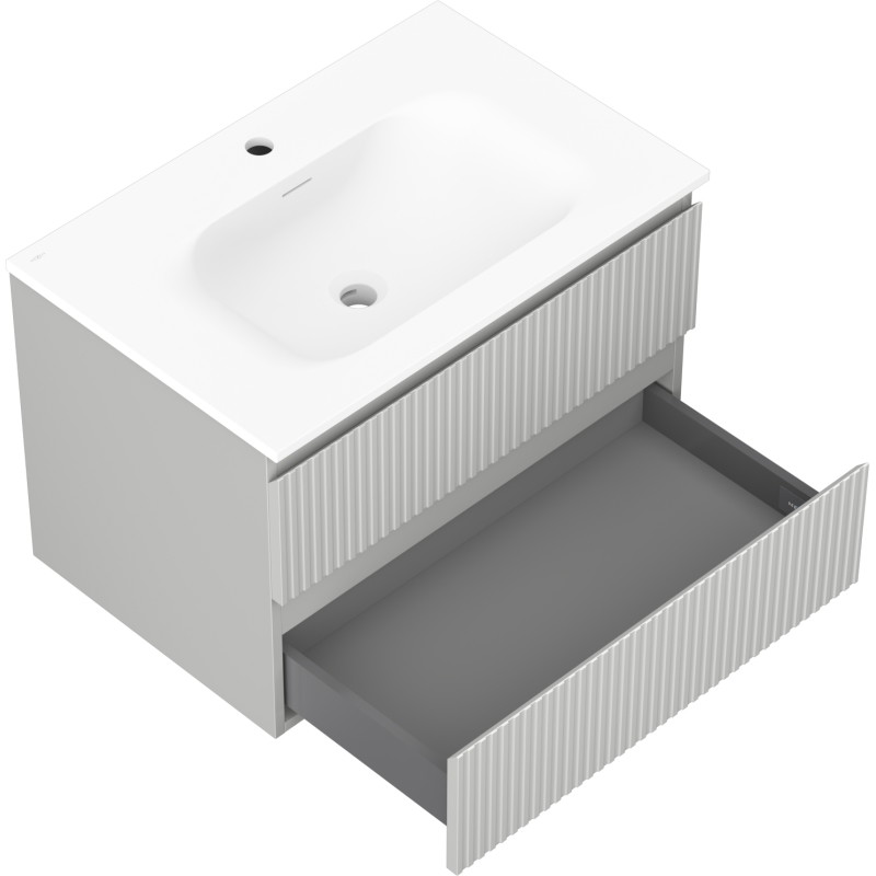 Mexen Rivel bathroom cabinet 70 cm with Vela sink, 2 drawers, fluted, gray matte/white matte - 91A20-07047-2-BFF62-W23M01