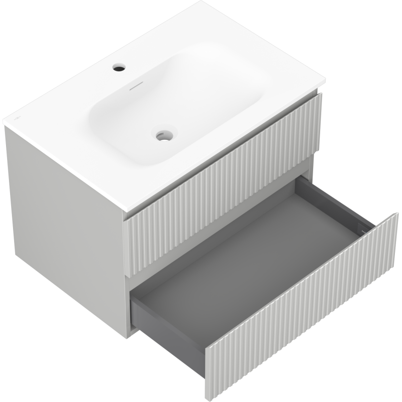 Mexen Rivel bathroom cabinet 70 cm with Vela sink, 2 drawers, grooved, grey matt/white matt - 91A20-07047-2-BFF62-W23M01