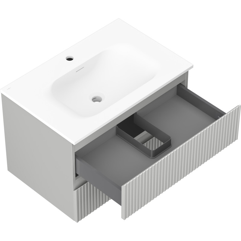 Mexen Rivel bathroom cabinet 70 cm with Vela sink, 2 drawers, fluted, gray matte/white matte - 91A20-07047-2-BFF62-W23M01